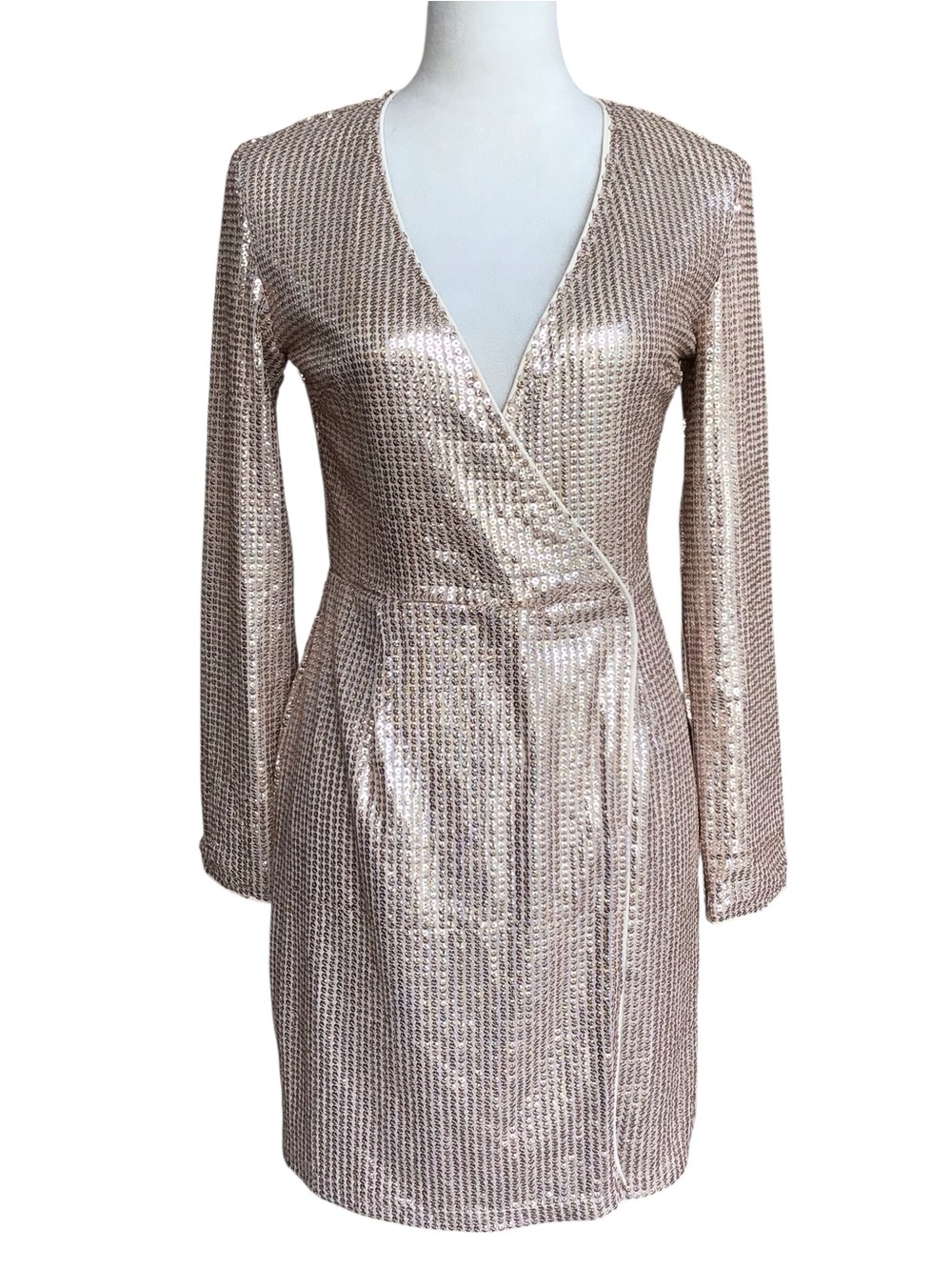 Gianni Bini Gold Sequin Wrap Dress Size M